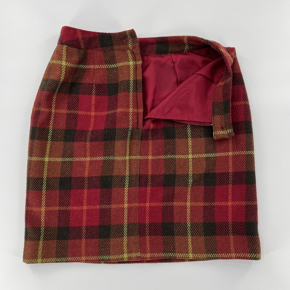 Y2K Hillard Hanson Plaid Pencil Mini Skirt Academia Womens 6 Red 90s Schoolgirl - Picture 6 of 12